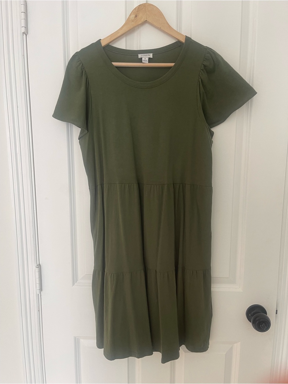 J Crew Green Tiered Short Sleeve Dress